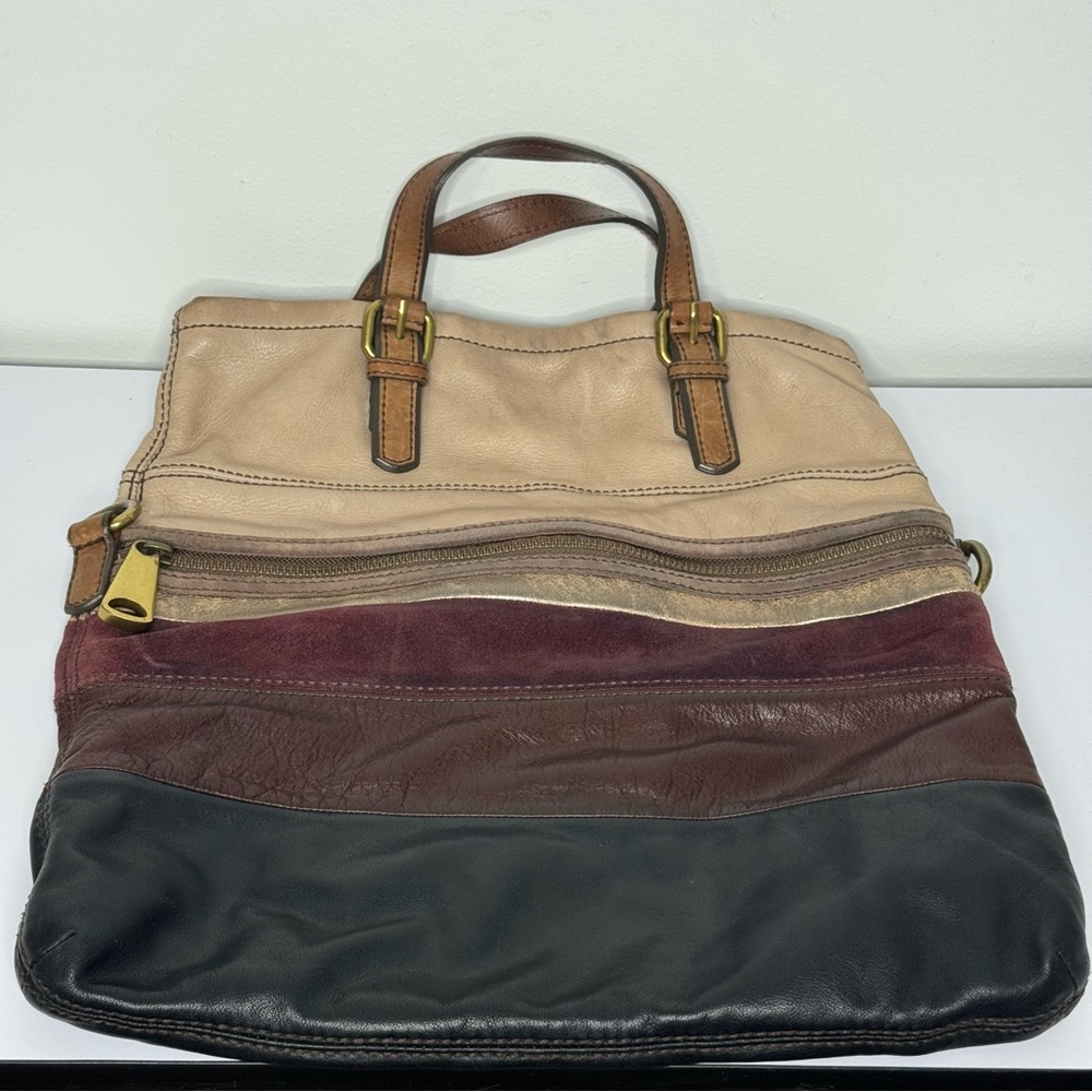 Fossil Explorer Large Foldover Soft Multicolor Leather Tote Bag